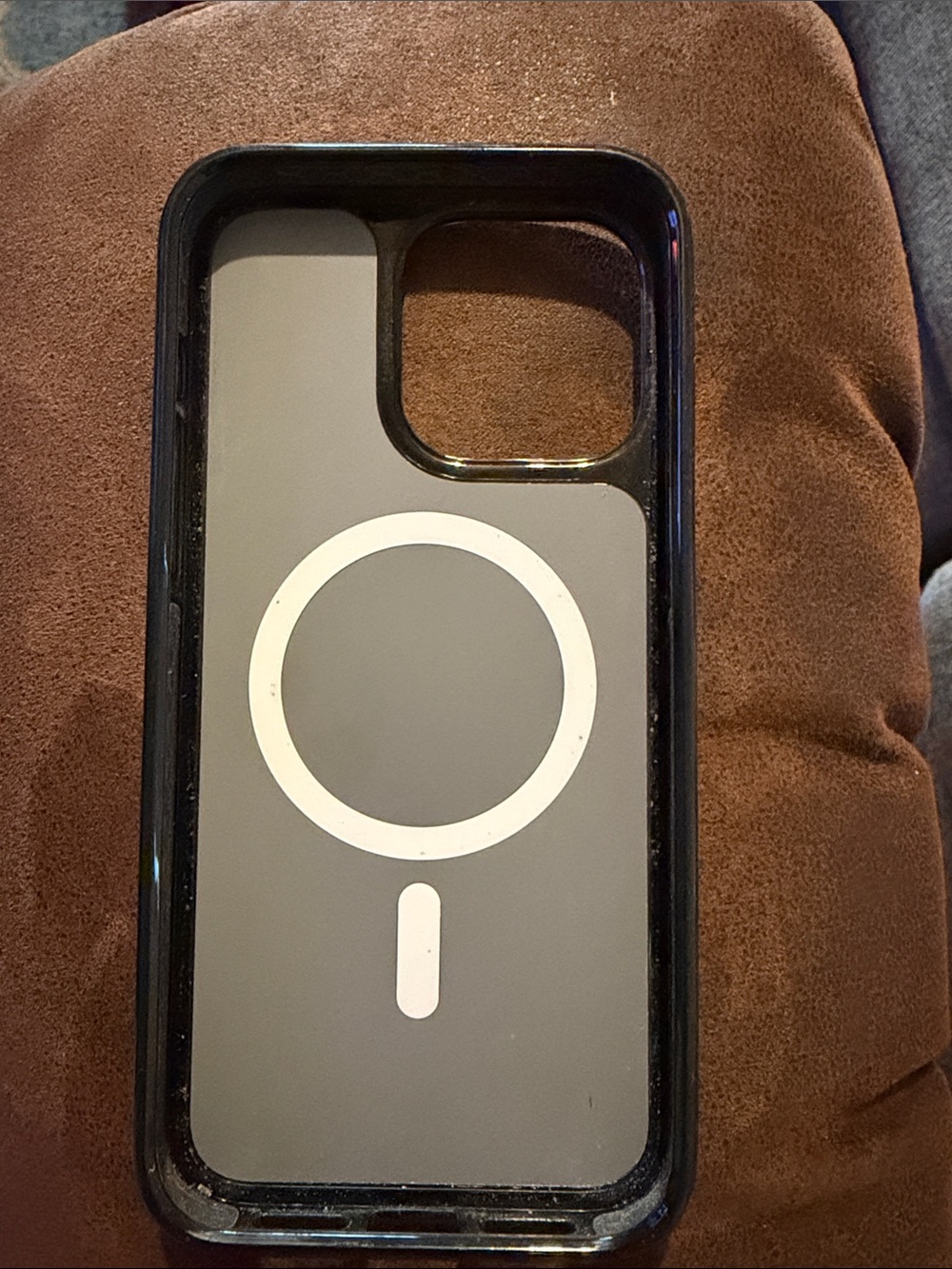 MagSafe-Compatible Black Phone Case with White Ring